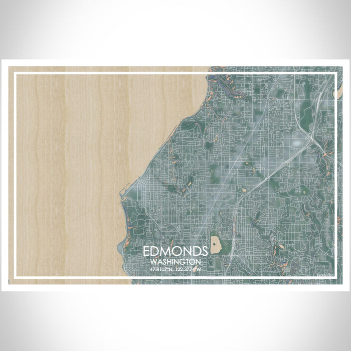 Edmonds Washington Map Print Landscape Orientation in Afternoon Style With Shaded Background