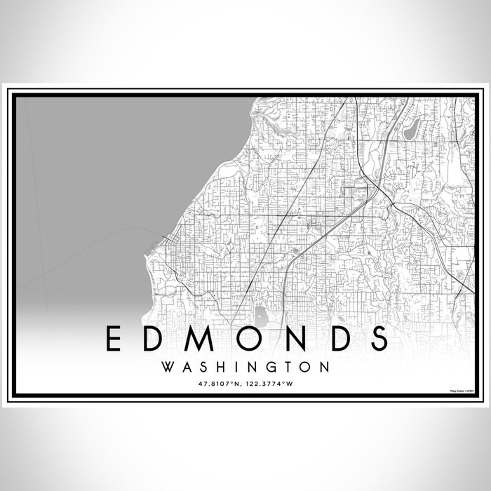 Edmonds Washington Map Print Landscape Orientation in Classic Style With Shaded Background