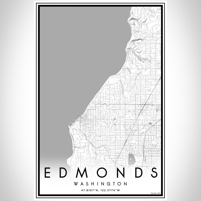 Edmonds Washington Map Print Portrait Orientation in Classic Style With Shaded Background