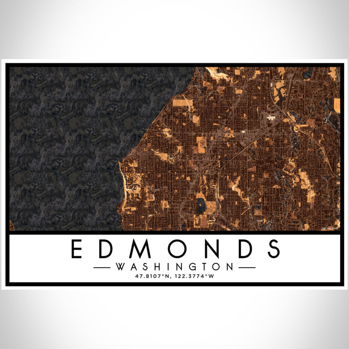 Edmonds Washington Map Print Landscape Orientation in Ember Style With Shaded Background