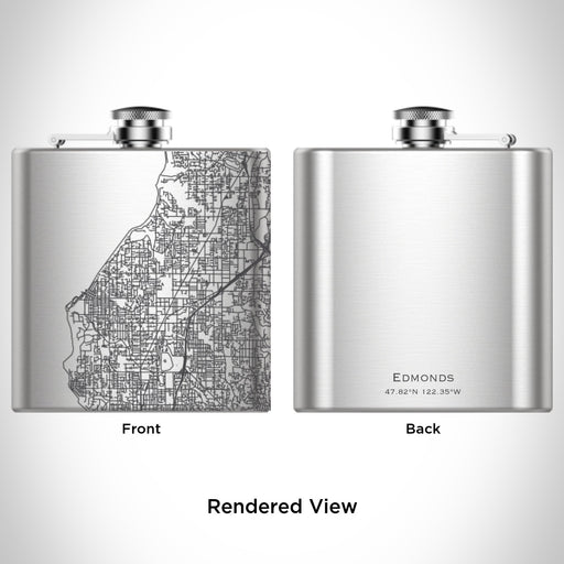 Rendered View of Edmonds Washington Map Engraving on 6oz Stainless Steel Flask