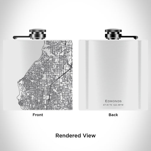 Rendered View of Edmonds Washington Map Engraving on 6oz Stainless Steel Flask in White
