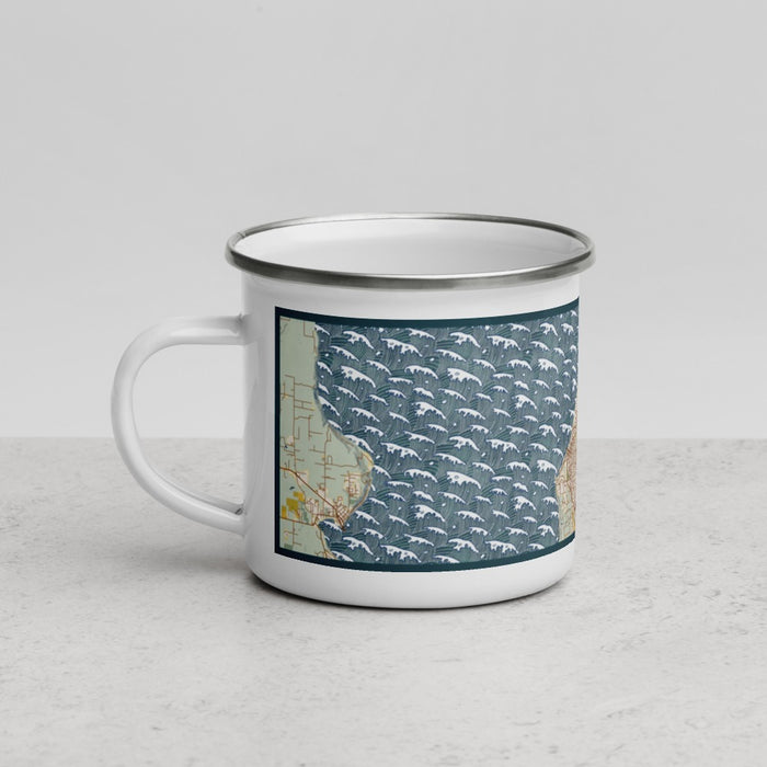Left View Custom Edmonds Washington Map Enamel Mug in Woodblock