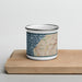 Front View Custom Edmonds Washington Map Enamel Mug in Woodblock on Cutting Board