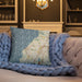 Custom Edmonds Washington Map Throw Pillow in Woodblock on Cream Colored Couch