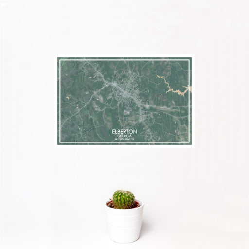 12x18 Elberton Georgia Map Print Landscape Orientation in Afternoon Style With Small Cactus Plant in White Planter