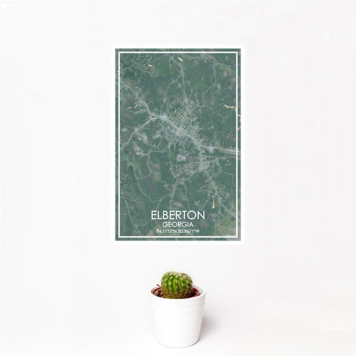 12x18 Elberton Georgia Map Print Portrait Orientation in Afternoon Style With Small Cactus Plant in White Planter