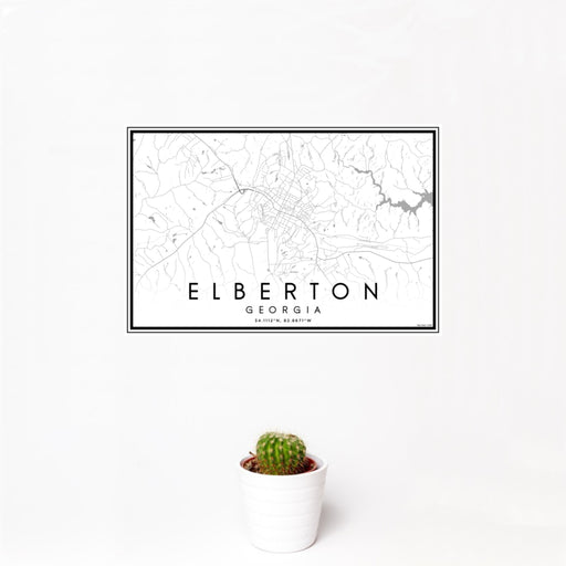 12x18 Elberton Georgia Map Print Landscape Orientation in Classic Style With Small Cactus Plant in White Planter