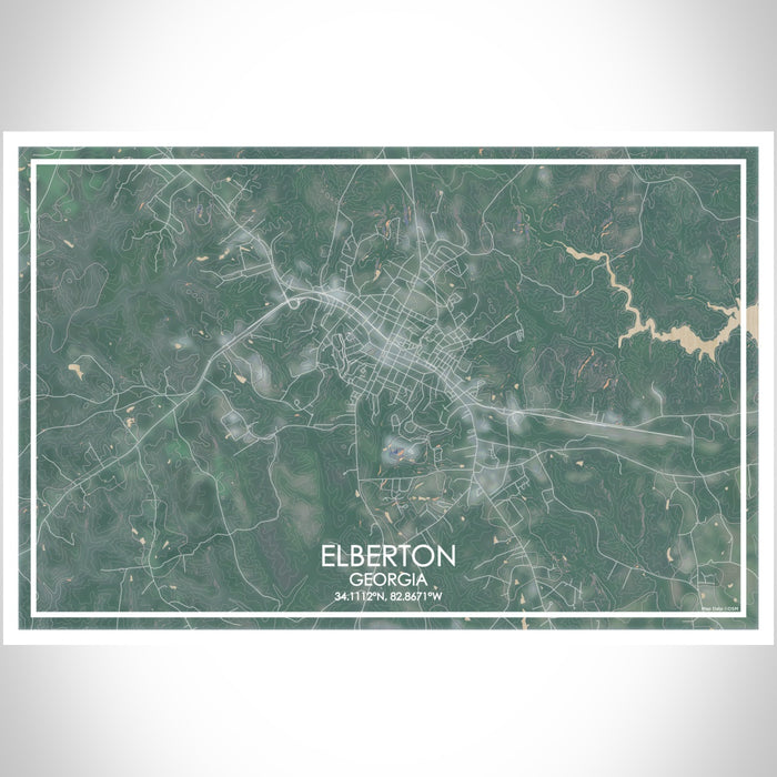 Elberton Georgia Map Print Landscape Orientation in Afternoon Style With Shaded Background