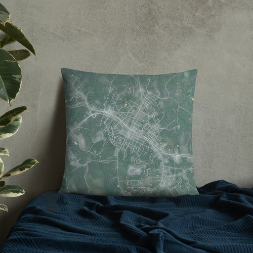 Custom Elberton Georgia Map Throw Pillow in Afternoon on Bedding Against Wall