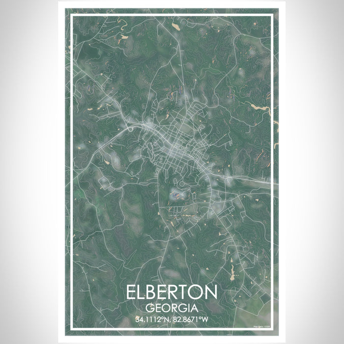 Elberton Georgia Map Print Portrait Orientation in Afternoon Style With Shaded Background