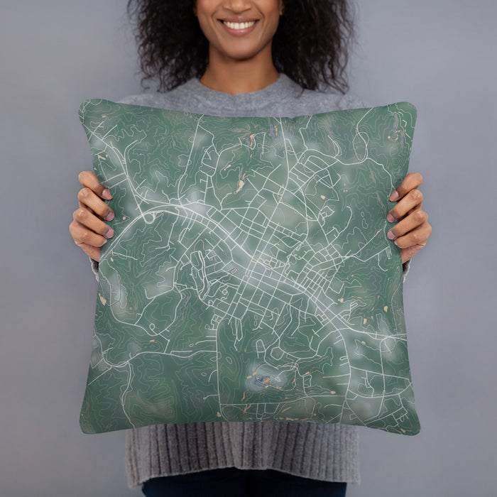 Person holding 18x18 Custom Elberton Georgia Map Throw Pillow in Afternoon