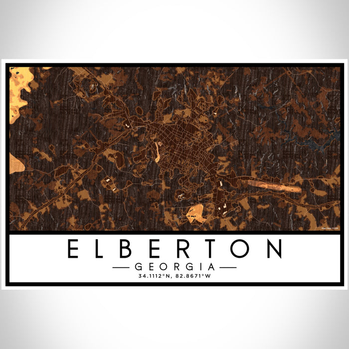 Elberton Georgia Map Print Landscape Orientation in Ember Style With Shaded Background