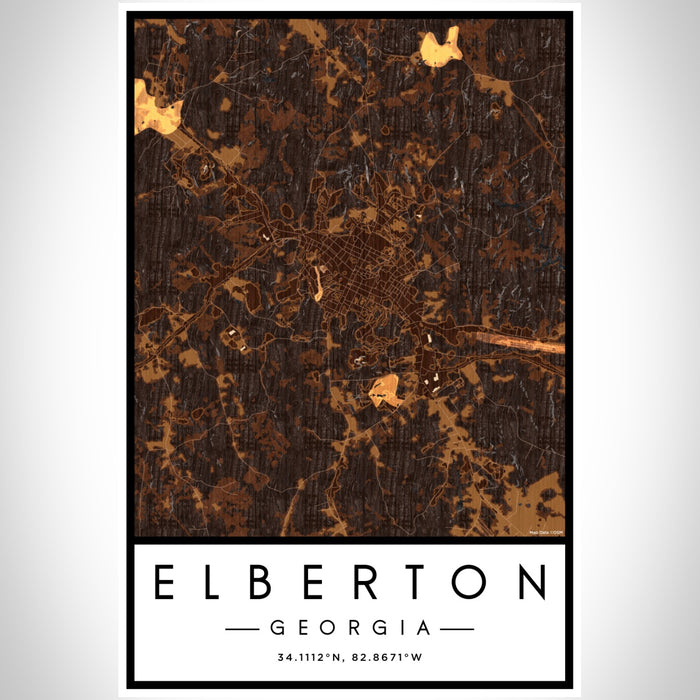 Elberton Georgia Map Print Portrait Orientation in Ember Style With Shaded Background