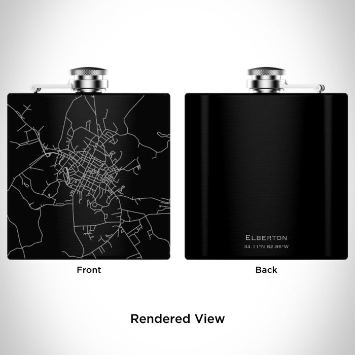Rendered View of Elberton Georgia Map Engraving on 6oz Stainless Steel Flask in Black