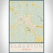 Elberton Georgia Map Print Portrait Orientation in Woodblock Style With Shaded Background