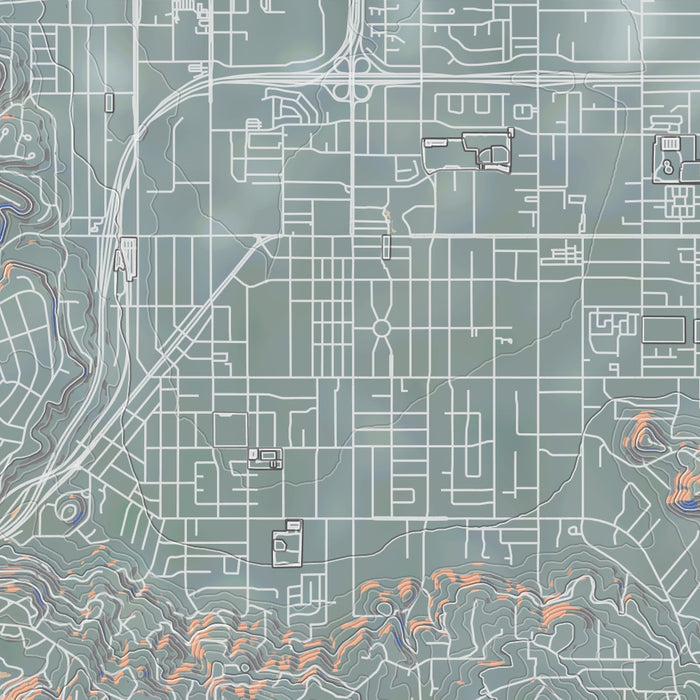 El Cajon California Map Print in Afternoon Style Zoomed In Close Up Showing Details