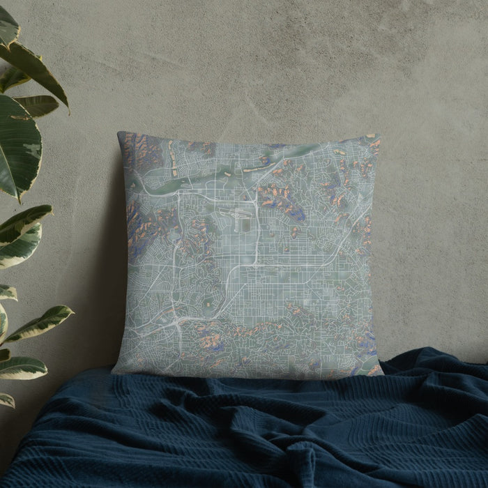 Custom El Cajon California Map Throw Pillow in Afternoon on Bedding Against Wall