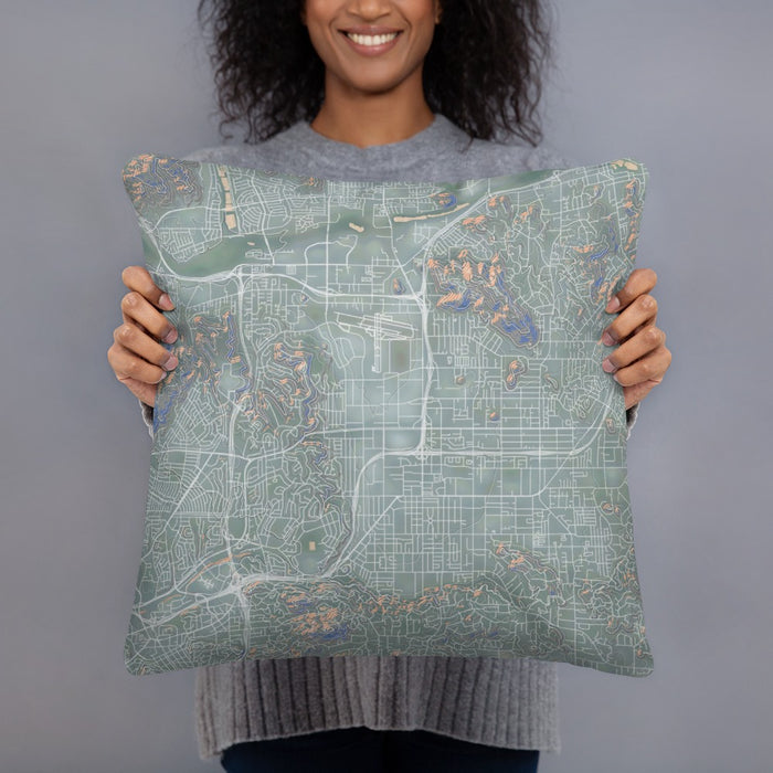 Person holding 18x18 Custom El Cajon California Map Throw Pillow in Afternoon