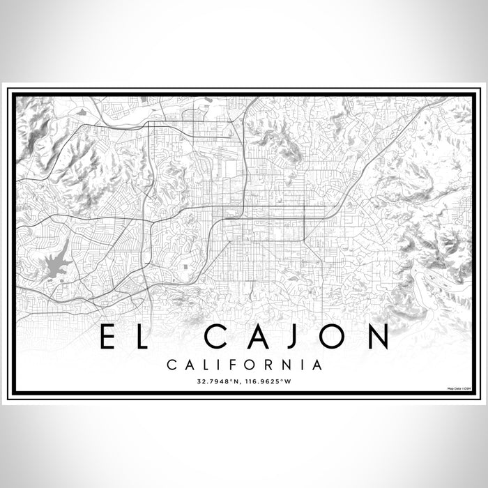 El Cajon California Map Print Landscape Orientation in Classic Style With Shaded Background