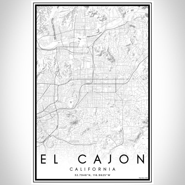 El Cajon California Map Print Portrait Orientation in Classic Style With Shaded Background