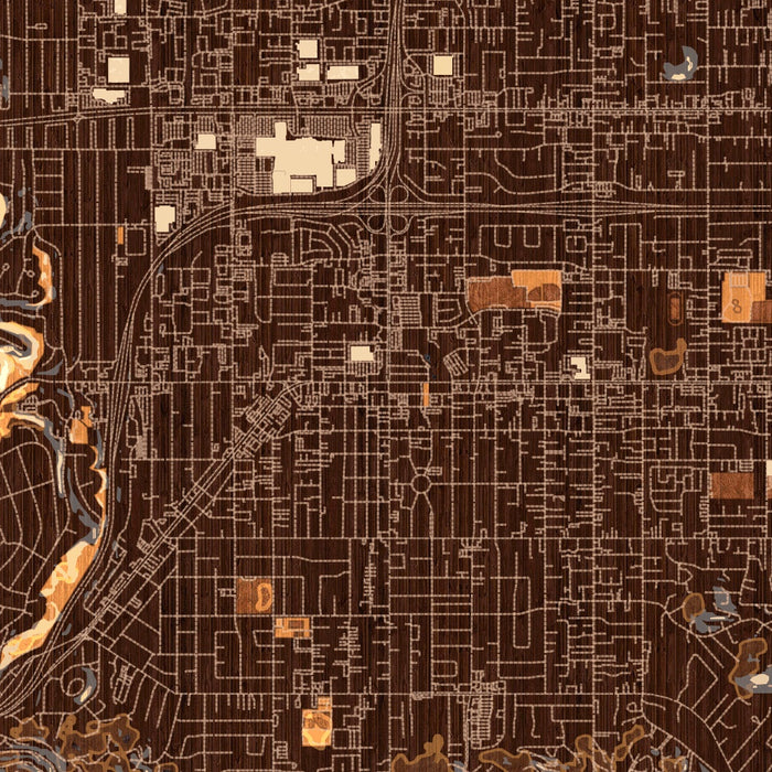 El Cajon California Map Print in Ember Style Zoomed In Close Up Showing Details