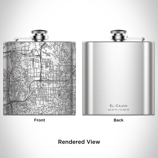 Rendered View of El Cajon California Map Engraving on 6oz Stainless Steel Flask