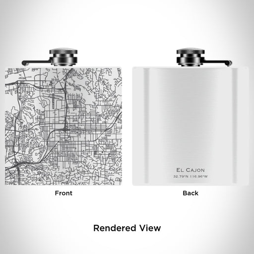 Rendered View of El Cajon California Map Engraving on 6oz Stainless Steel Flask in White