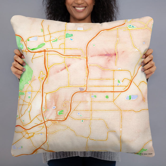 Person holding 22x22 Custom El Cajon California Map Throw Pillow in Watercolor
