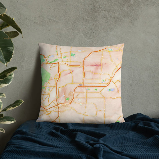 Custom El Cajon California Map Throw Pillow in Watercolor on Bedding Against Wall