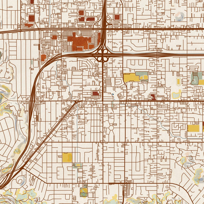 El Cajon California Map Print in Woodblock Style Zoomed In Close Up Showing Details