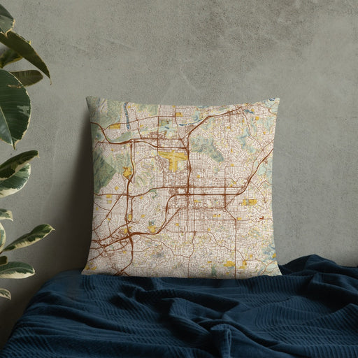 Custom El Cajon California Map Throw Pillow in Woodblock on Bedding Against Wall