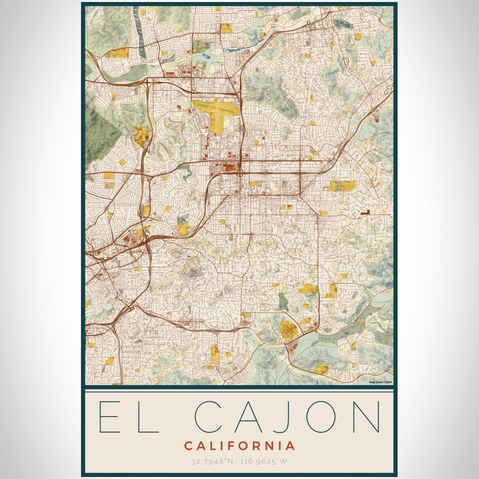 El Cajon California Map Print Portrait Orientation in Woodblock Style With Shaded Background