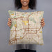 Person holding 18x18 Custom El Cajon California Map Throw Pillow in Woodblock
