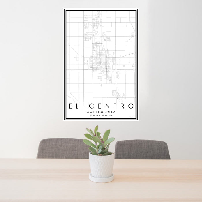 24x36 El Centro California Map Print Portrait Orientation in Classic Style Behind 2 Chairs Table and Potted Plant