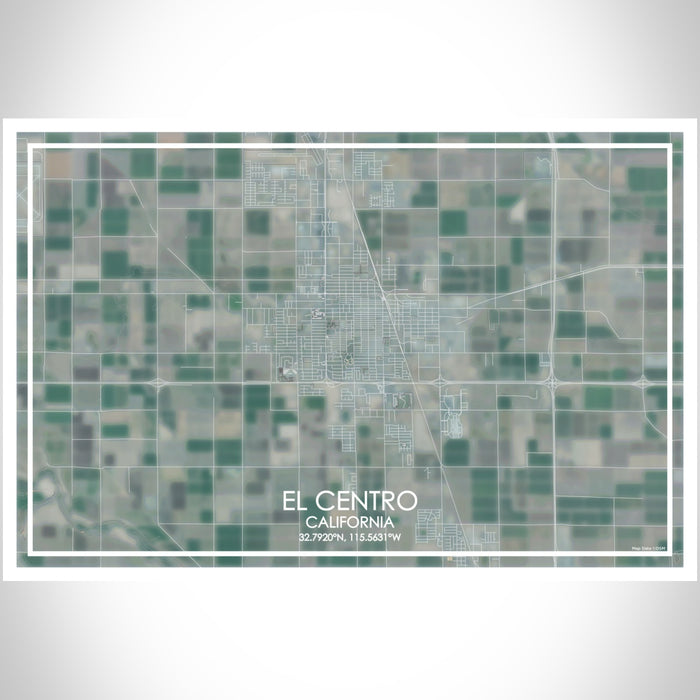 El Centro California Map Print Landscape Orientation in Afternoon Style With Shaded Background