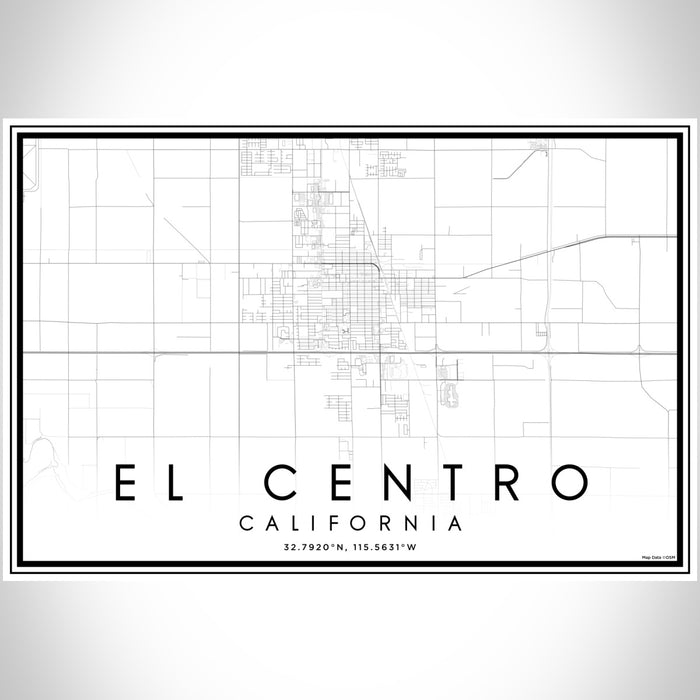 El Centro California Map Print Landscape Orientation in Classic Style With Shaded Background