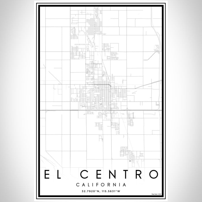 El Centro California Map Print Portrait Orientation in Classic Style With Shaded Background