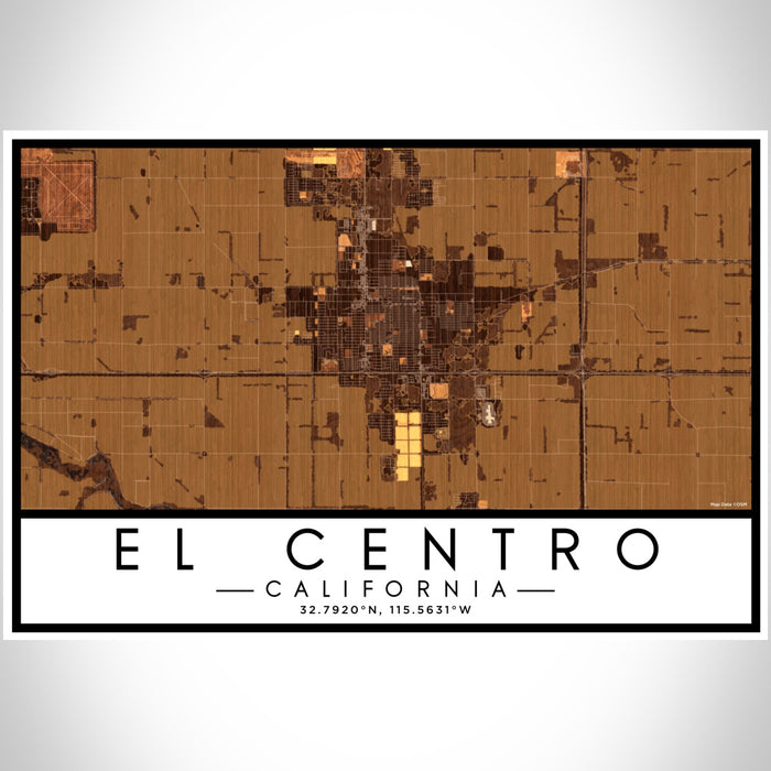 El Centro California Map Print Landscape Orientation in Ember Style With Shaded Background