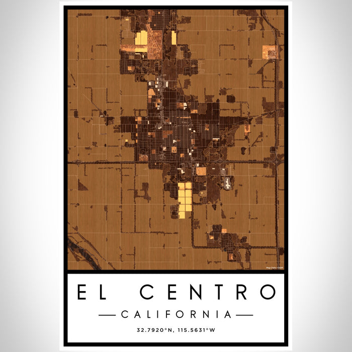 El Centro California Map Print Portrait Orientation in Ember Style With Shaded Background