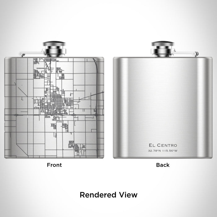 Rendered View of El Centro California Map Engraving on 6oz Stainless Steel Flask