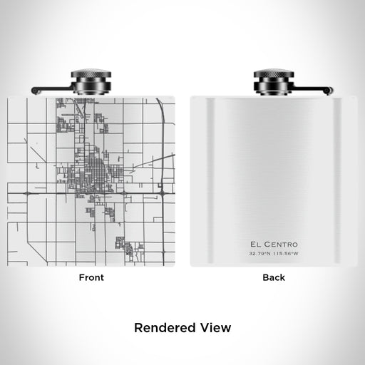 Rendered View of El Centro California Map Engraving on 6oz Stainless Steel Flask in White