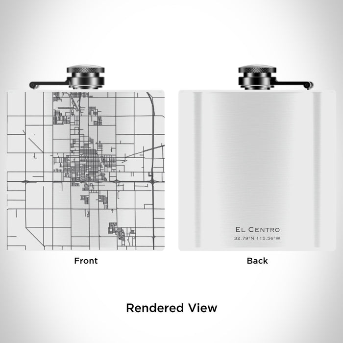 Rendered View of El Centro California Map Engraving on 6oz Stainless Steel Flask in White