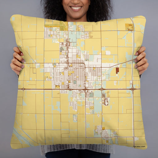 Person holding 22x22 Custom El Centro California Map Throw Pillow in Woodblock