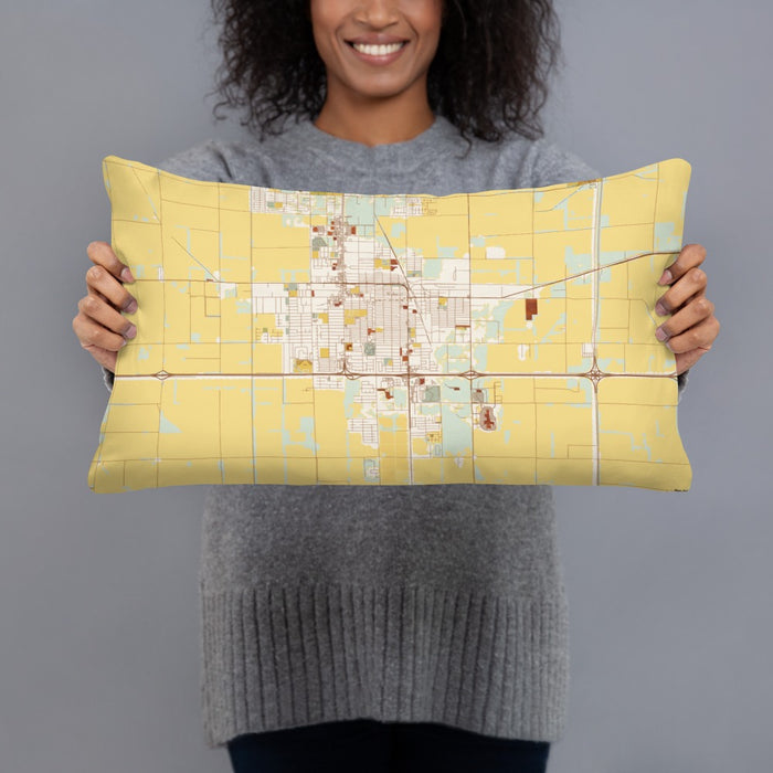 Person holding 20x12 Custom El Centro California Map Throw Pillow in Woodblock