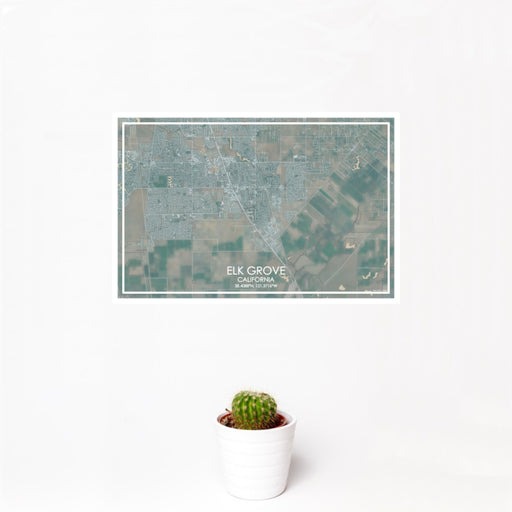 12x18 Elk Grove California Map Print Landscape Orientation in Afternoon Style With Small Cactus Plant in White Planter