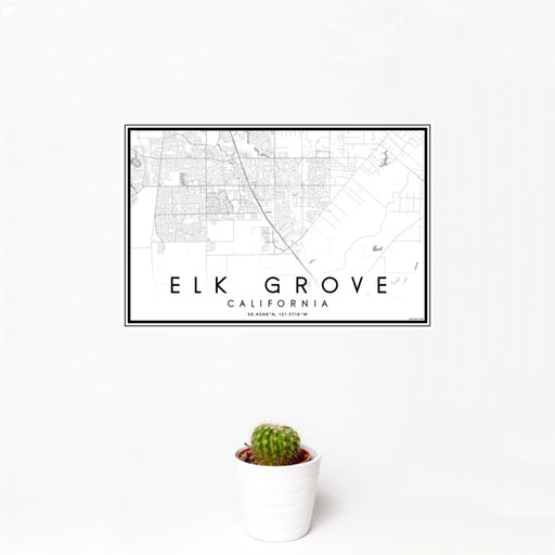 12x18 Elk Grove California Map Print Landscape Orientation in Classic Style With Small Cactus Plant in White Planter