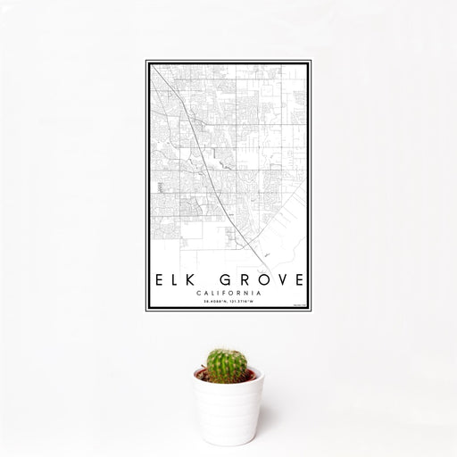 12x18 Elk Grove California Map Print Portrait Orientation in Classic Style With Small Cactus Plant in White Planter