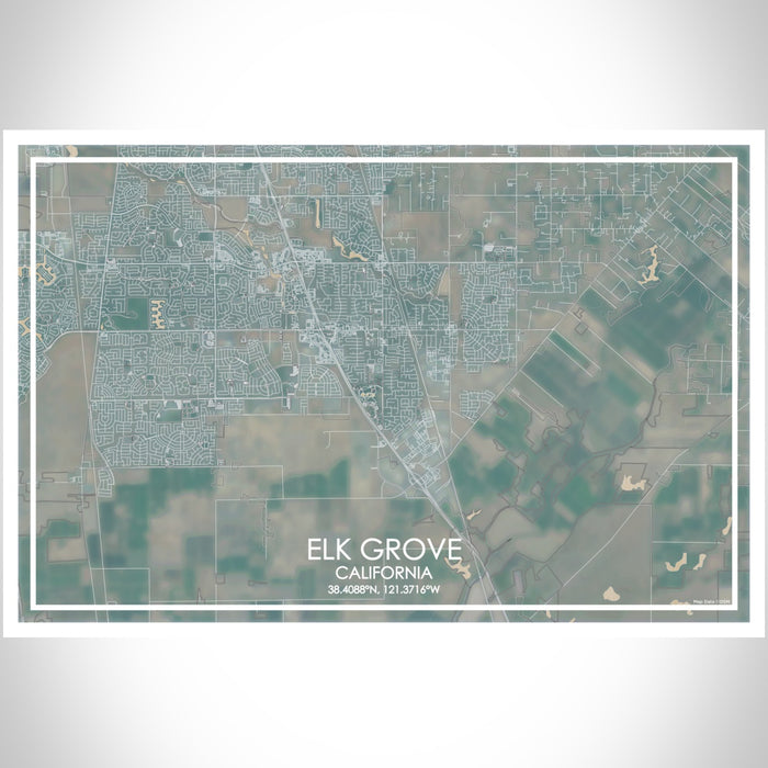Elk Grove California Map Print Landscape Orientation in Afternoon Style With Shaded Background