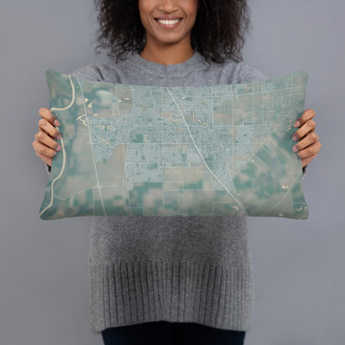 Person holding 20x12 Custom Elk Grove California Map Throw Pillow in Afternoon